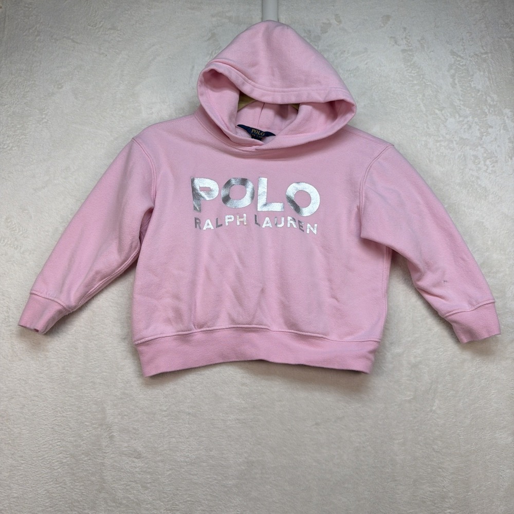 Polo Ralph Lauren Girls Pink Hoodie‎ Size 5 Logo Sweatshirt Pullover